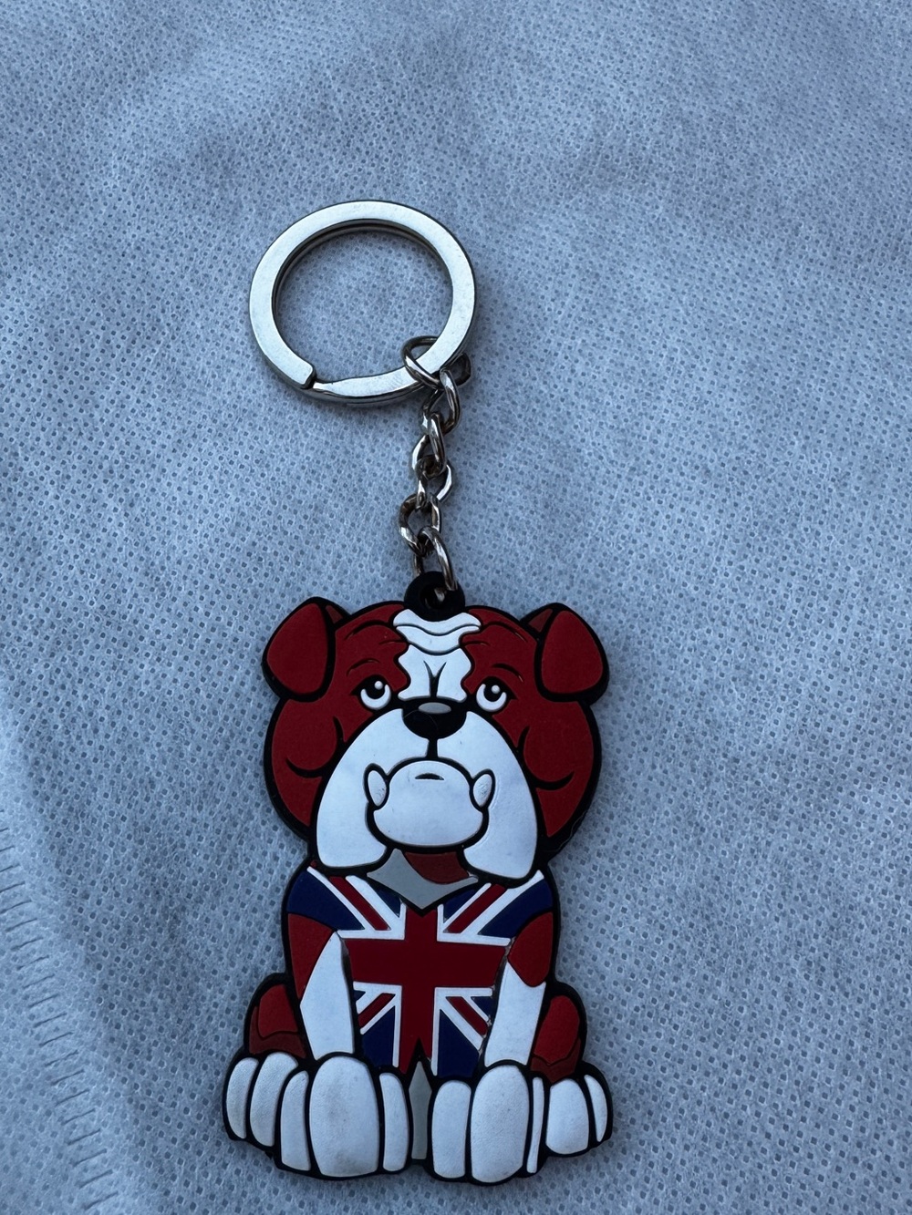 Bulldog Union Jack UK Flag Plastic Keychain Keyring Red White Blue Black